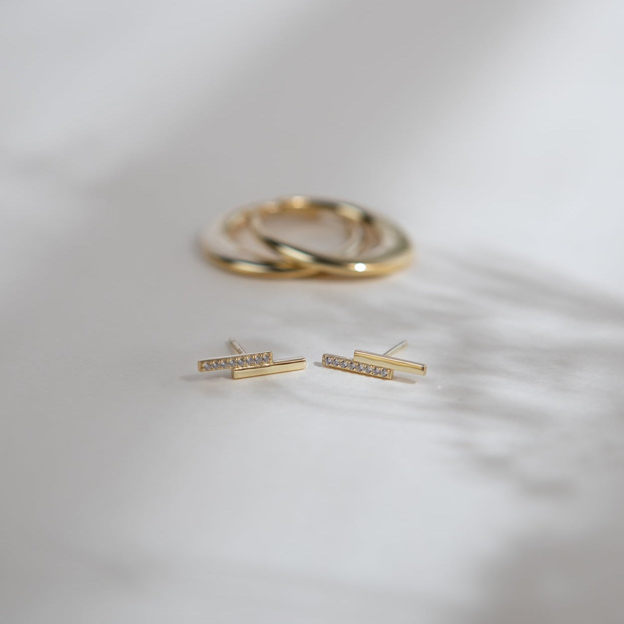 Gold & Crystal double bar minimalist earrings