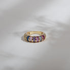 Multi-coloured baguette crystal and gold rings