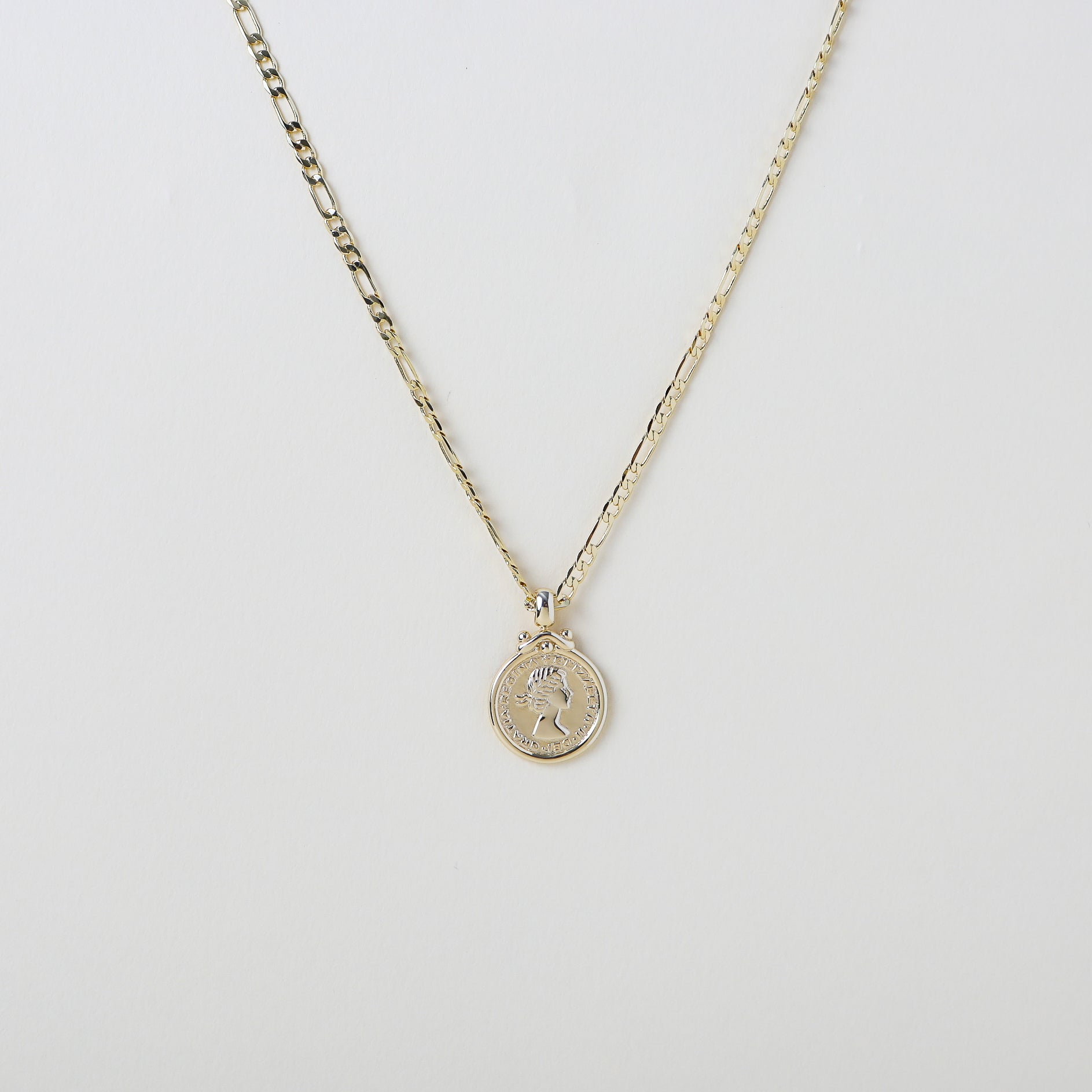 Gold Figaro Necklace with reversible Coin Pendant