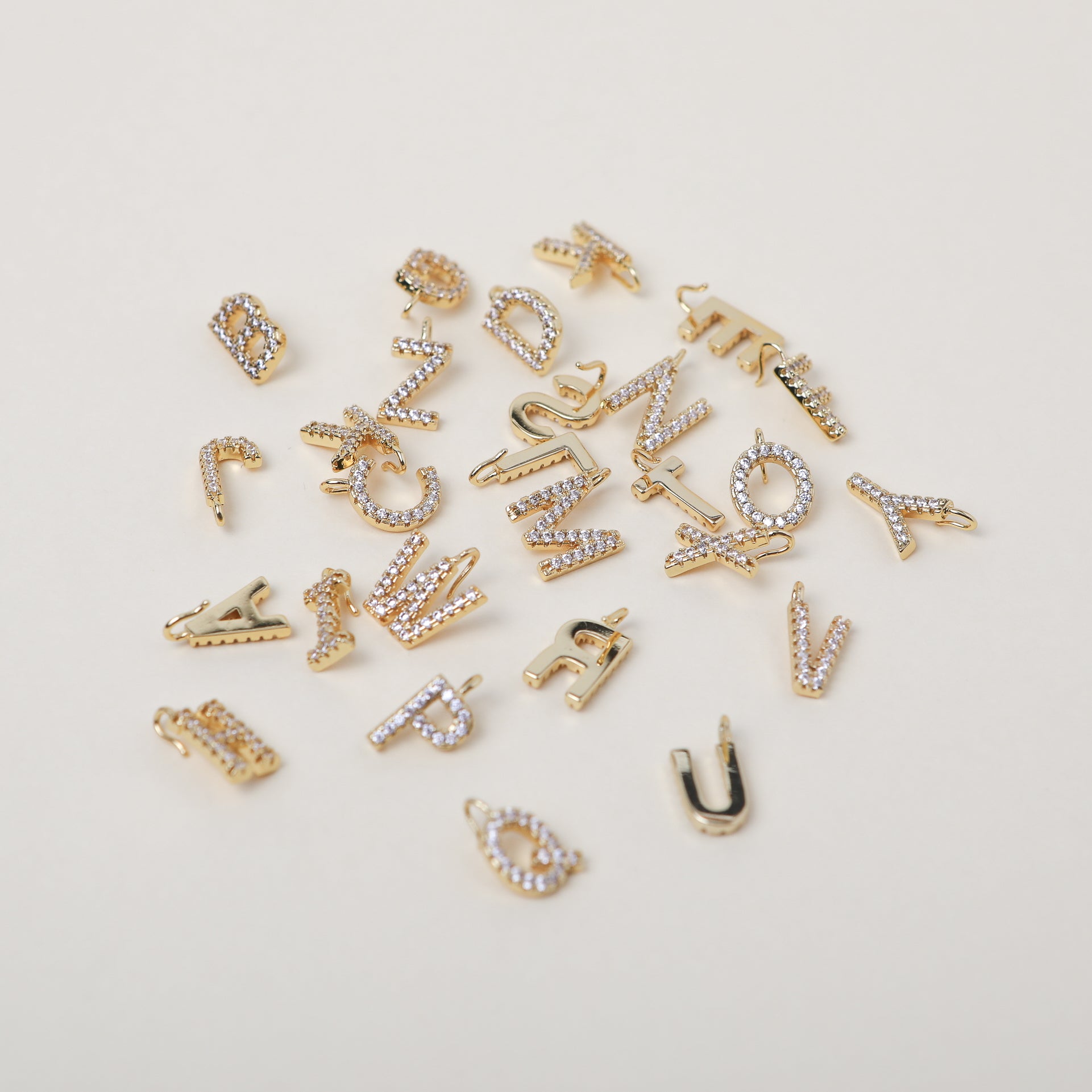 Gold and Crystal accented Alphabet Charms