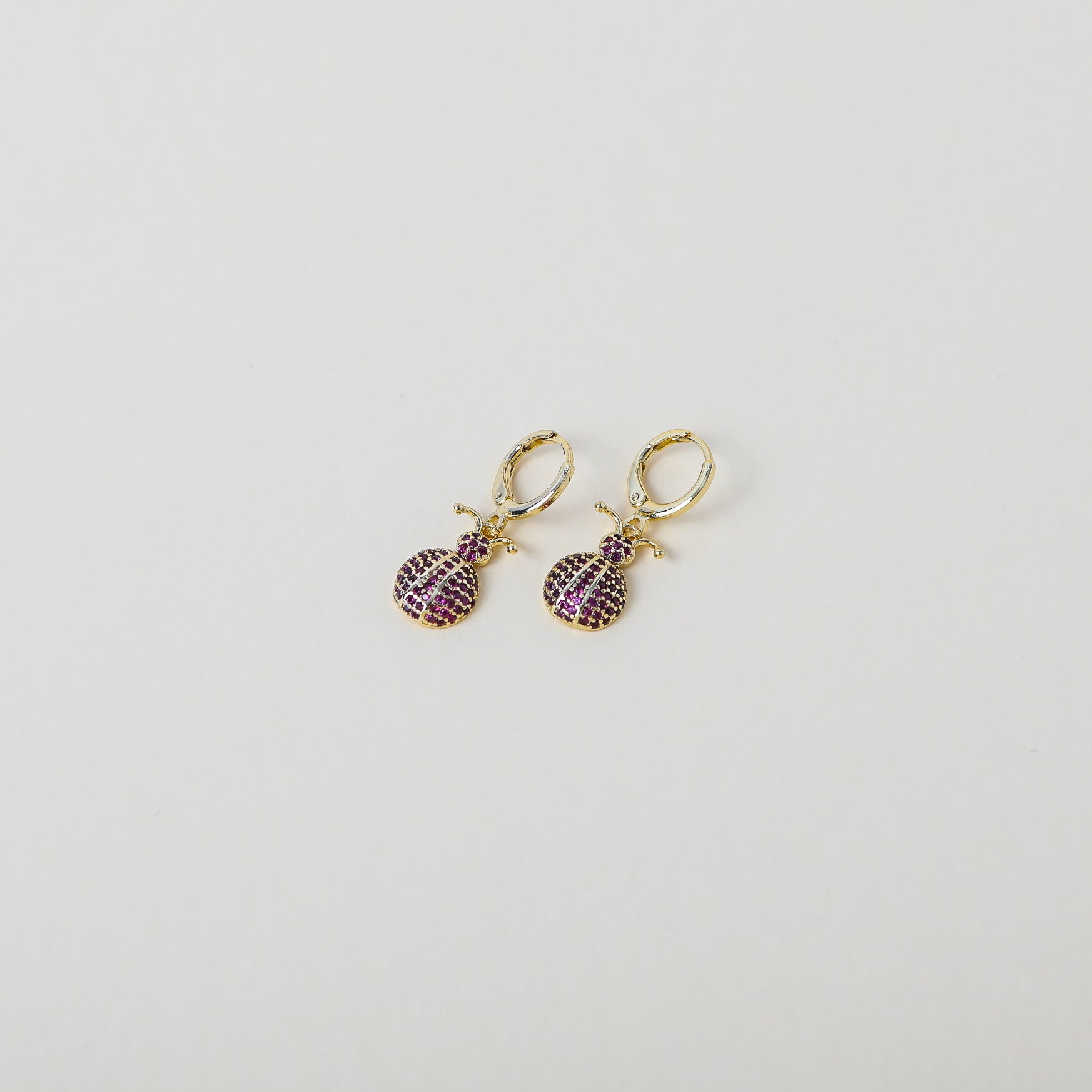 Ruby crystal accented Ladybird drop earrings