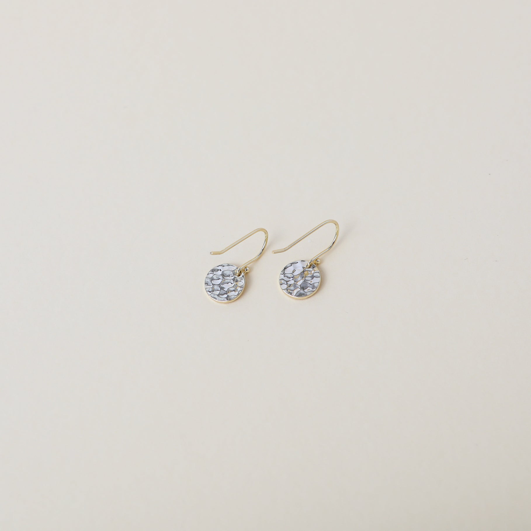 mini distressed gold coin earrings with shepherd hooks