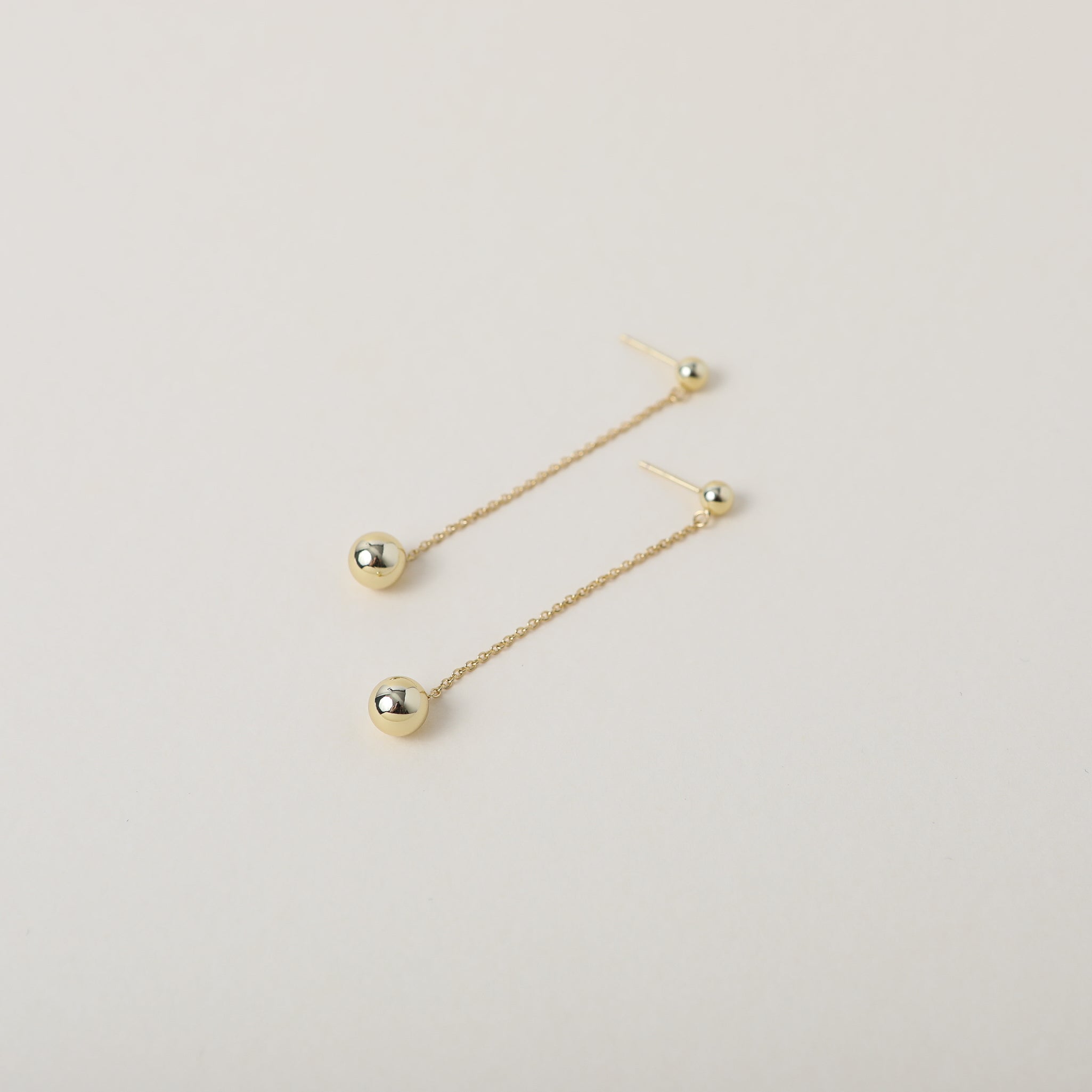 Gold Sphere & chain Drop Earrings