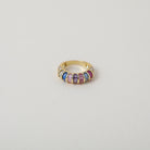 Multi-coloured baguette crystal and gold rings