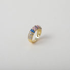 Multi-coloured baguette crystal and gold rings