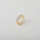 Square geometric shaped gold & crystal ring