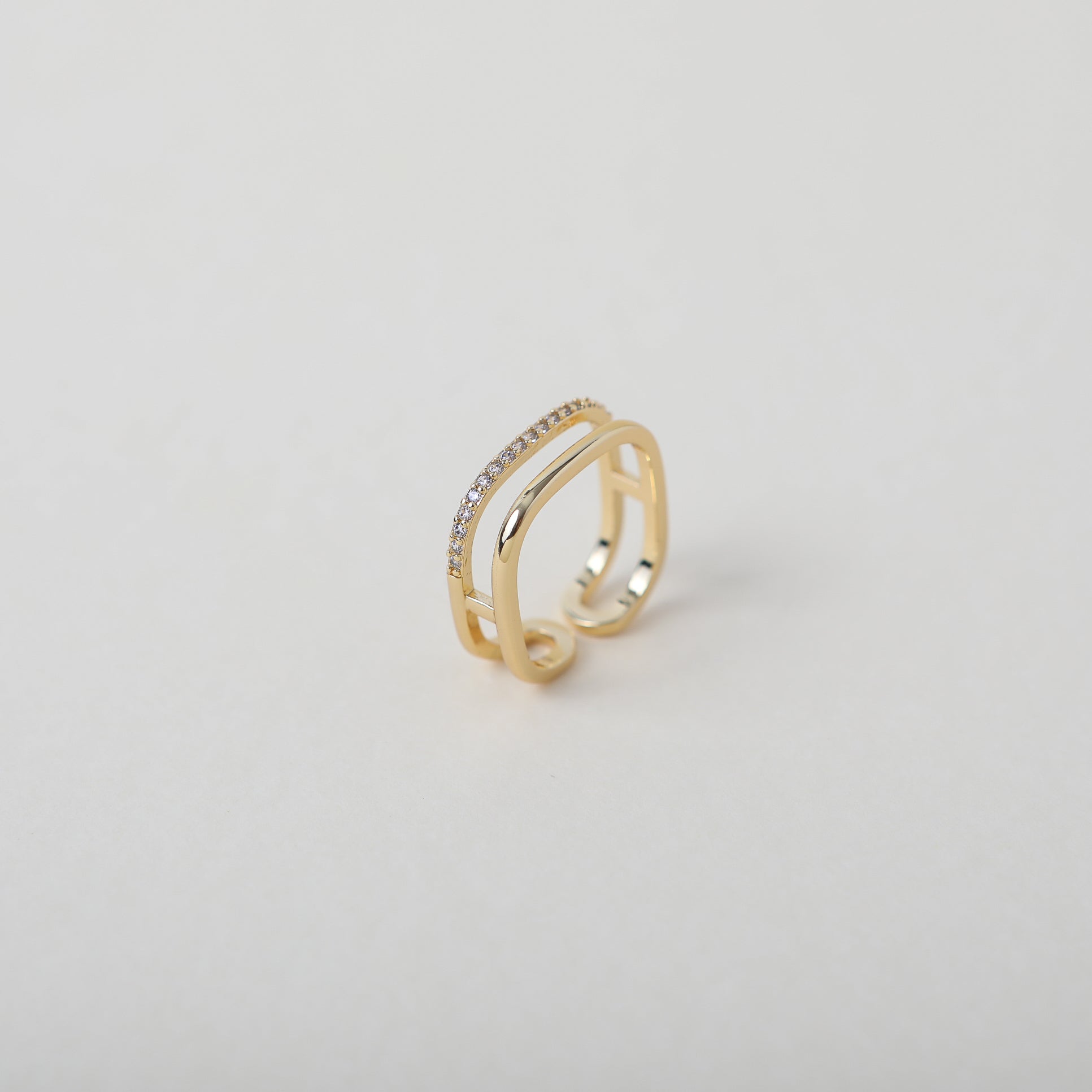 Square geometric shaped gold & crystal ring