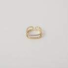 Square geometric shaped gold & crystal ring