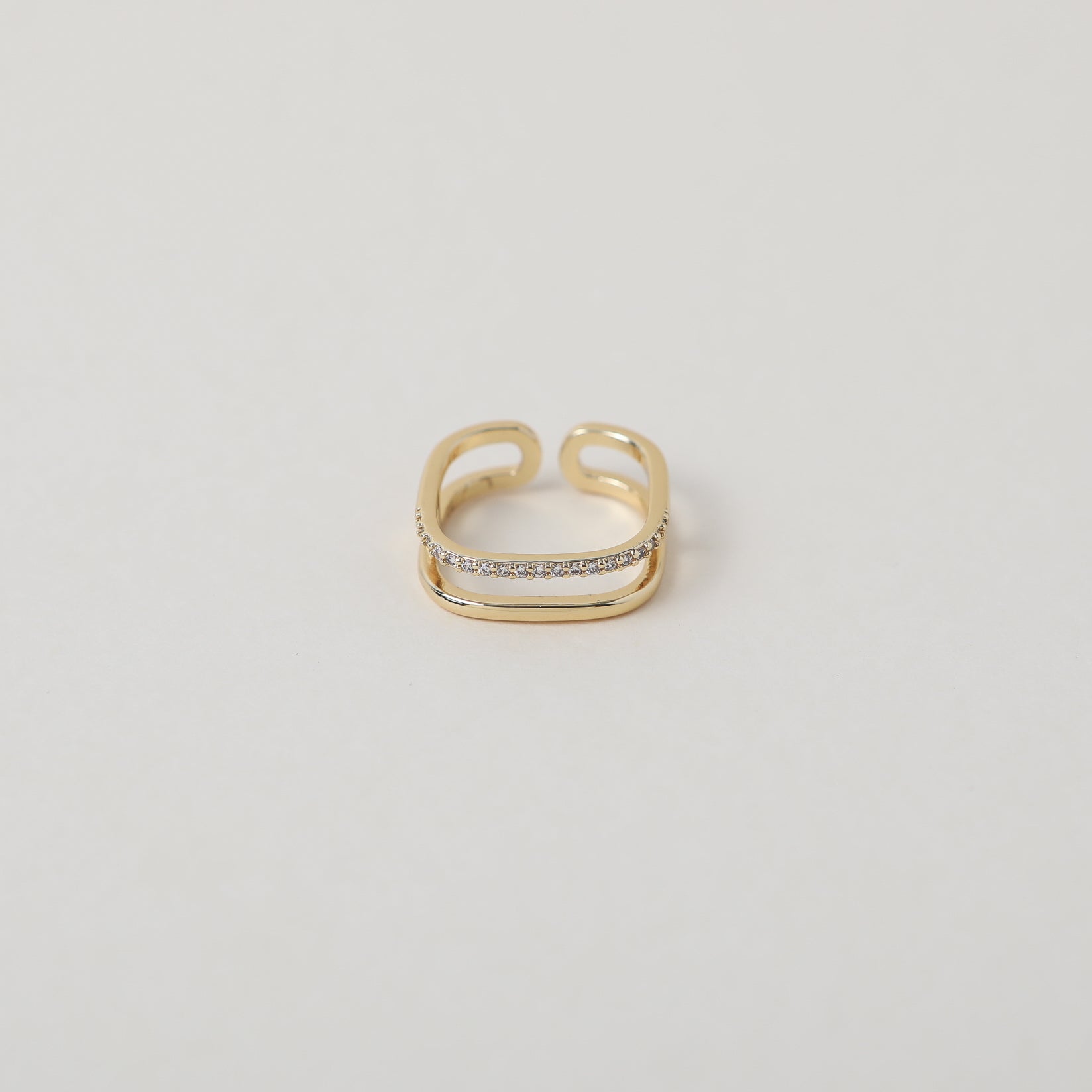 Square geometric shaped gold & crystal ring