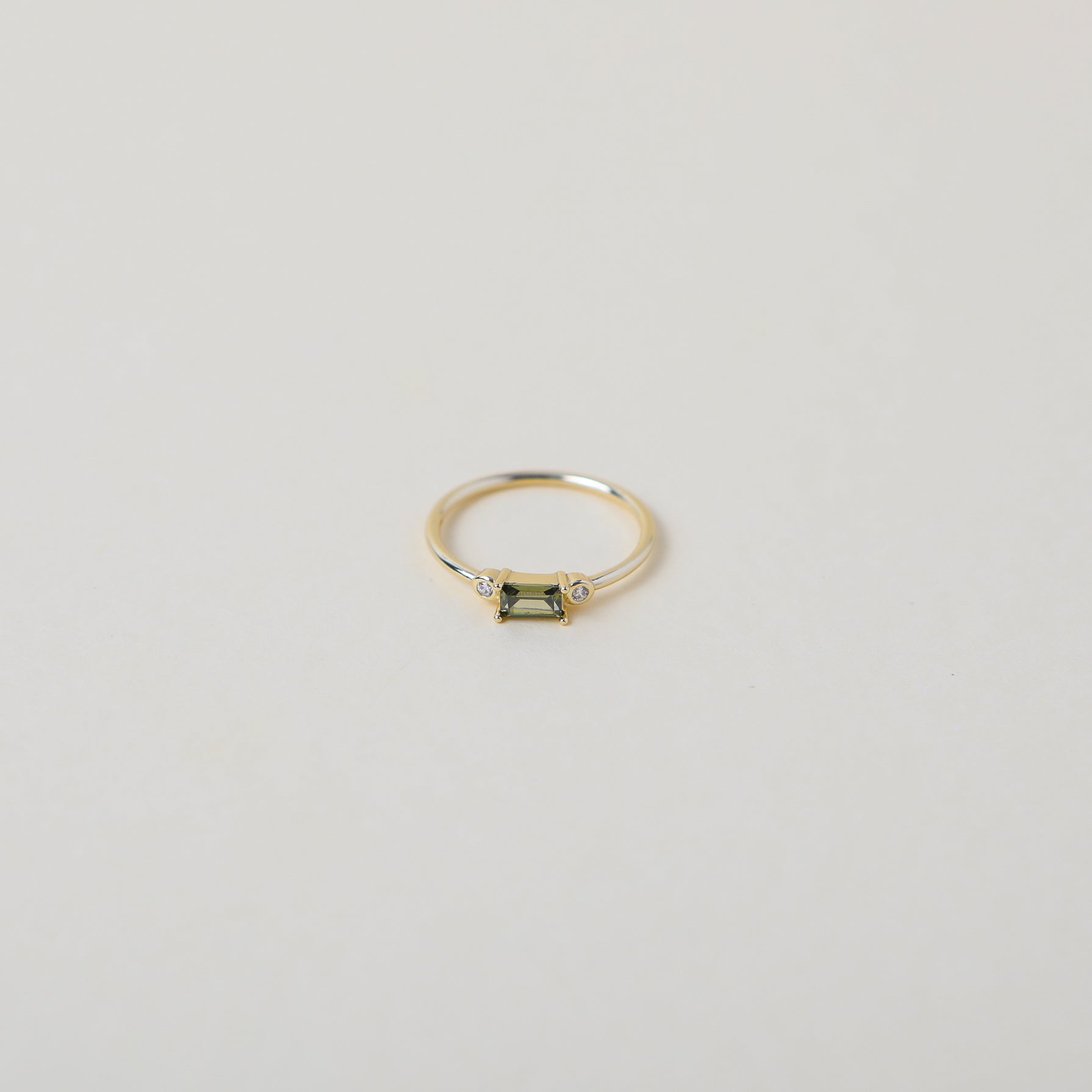 peridot coloured crystal and gold ring