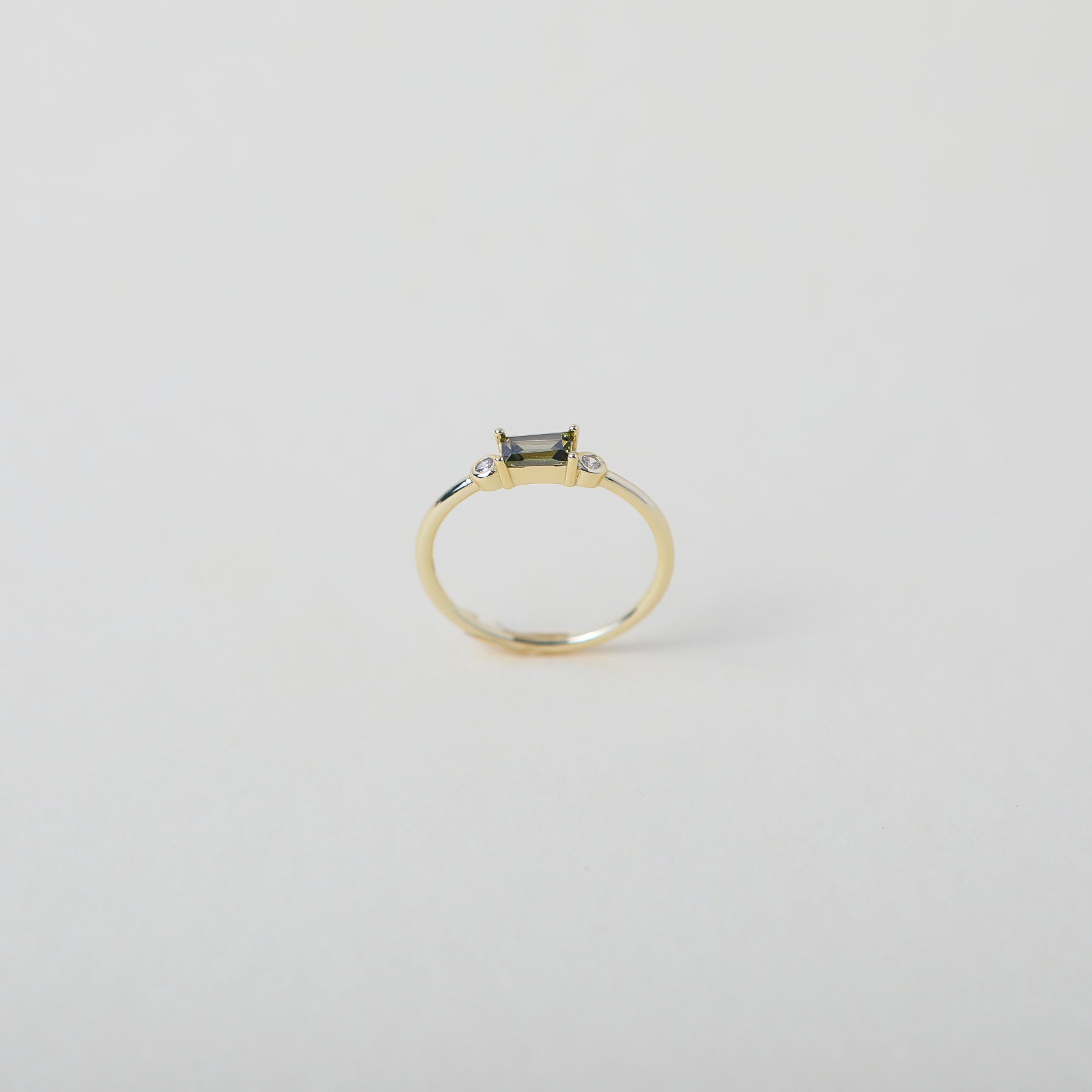 peridot coloured crystal and gold ring