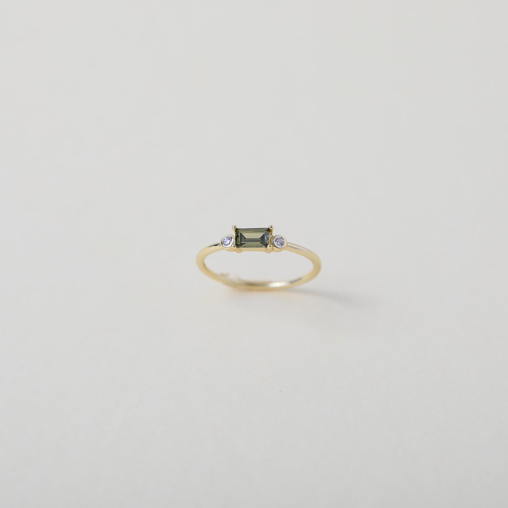 peridot coloured crystal and gold ring