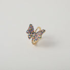 Adjustable butterfly ring with rainbow crystal embellishments