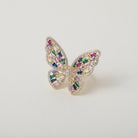 rainbow Crystal embellished gold butterfly cocktail ring