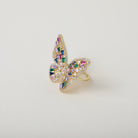 Rainbow Crystal embellished gold butterfly cocktail ring