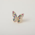 Pink Crystal embellished gold butterfly cocktail ring