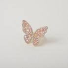 Pink Crystal embellished gold butterfly cocktail ring