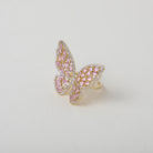 Pink Crystal embellished gold butterfly cocktail ring