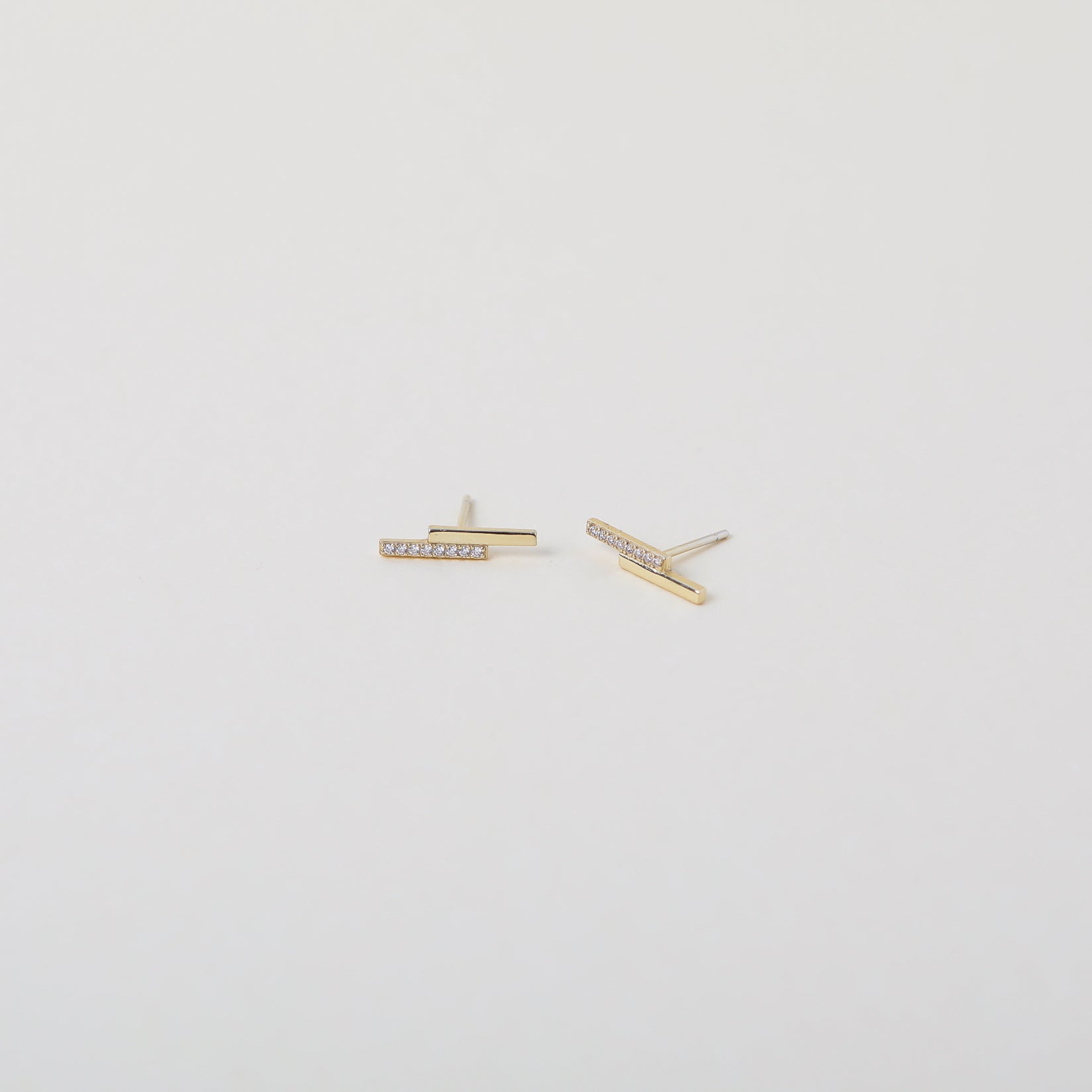 Gold & Crystal double bar minimalist earrings