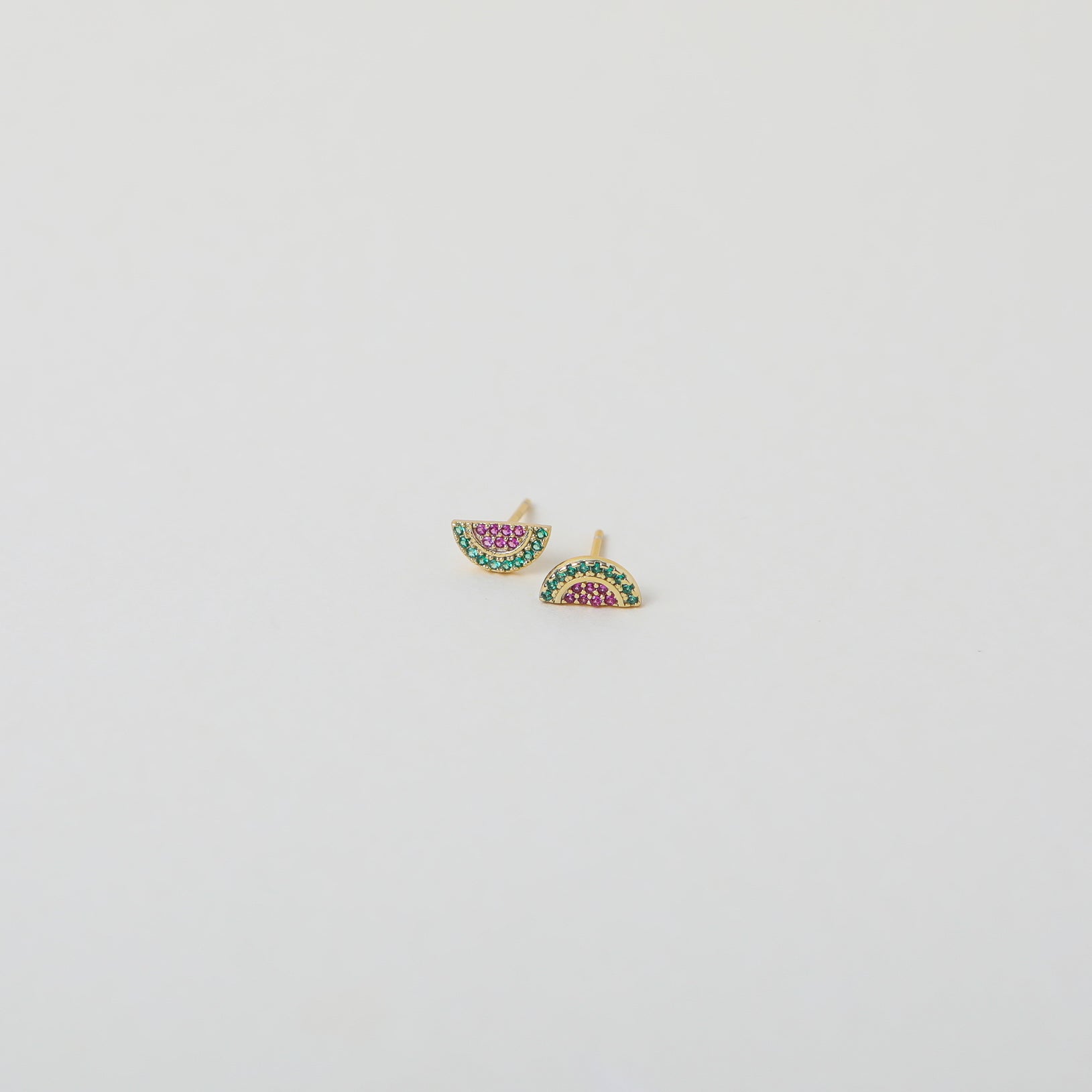 Ruby and green crystal embellished watermelon stud earrings