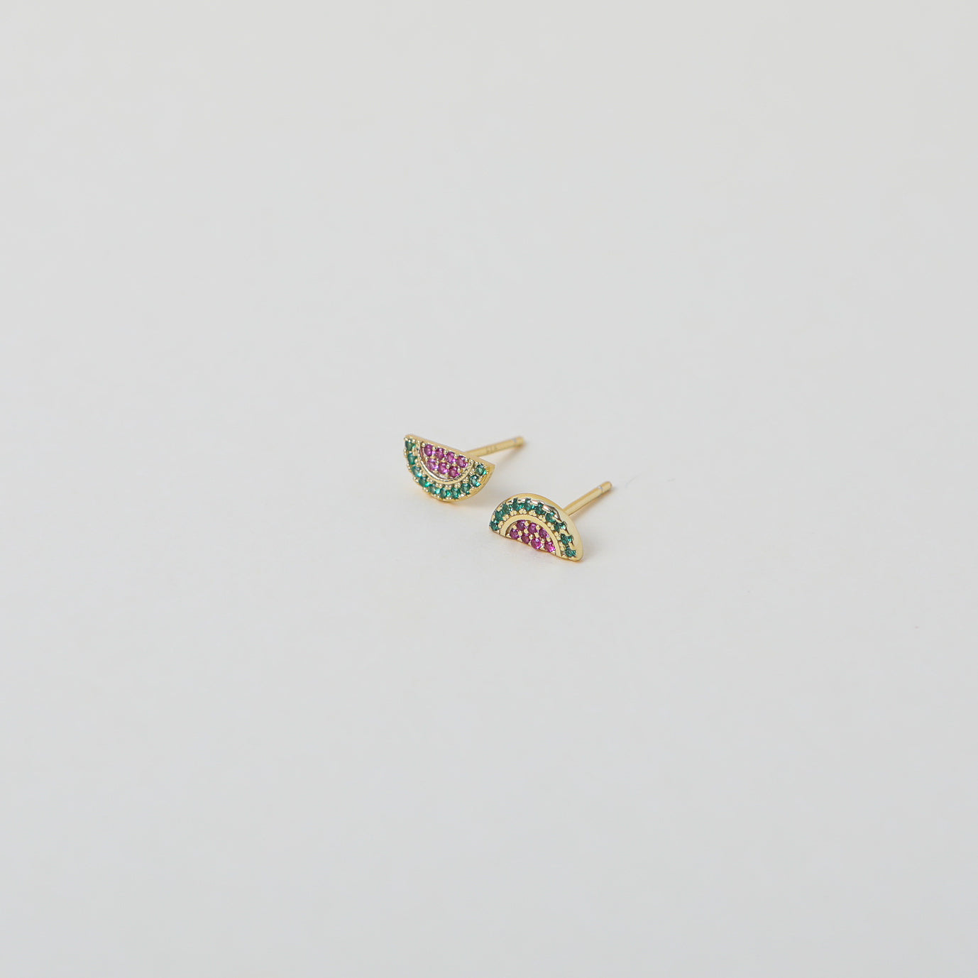 Ruby and green crystal embellished watermelon stud earrings