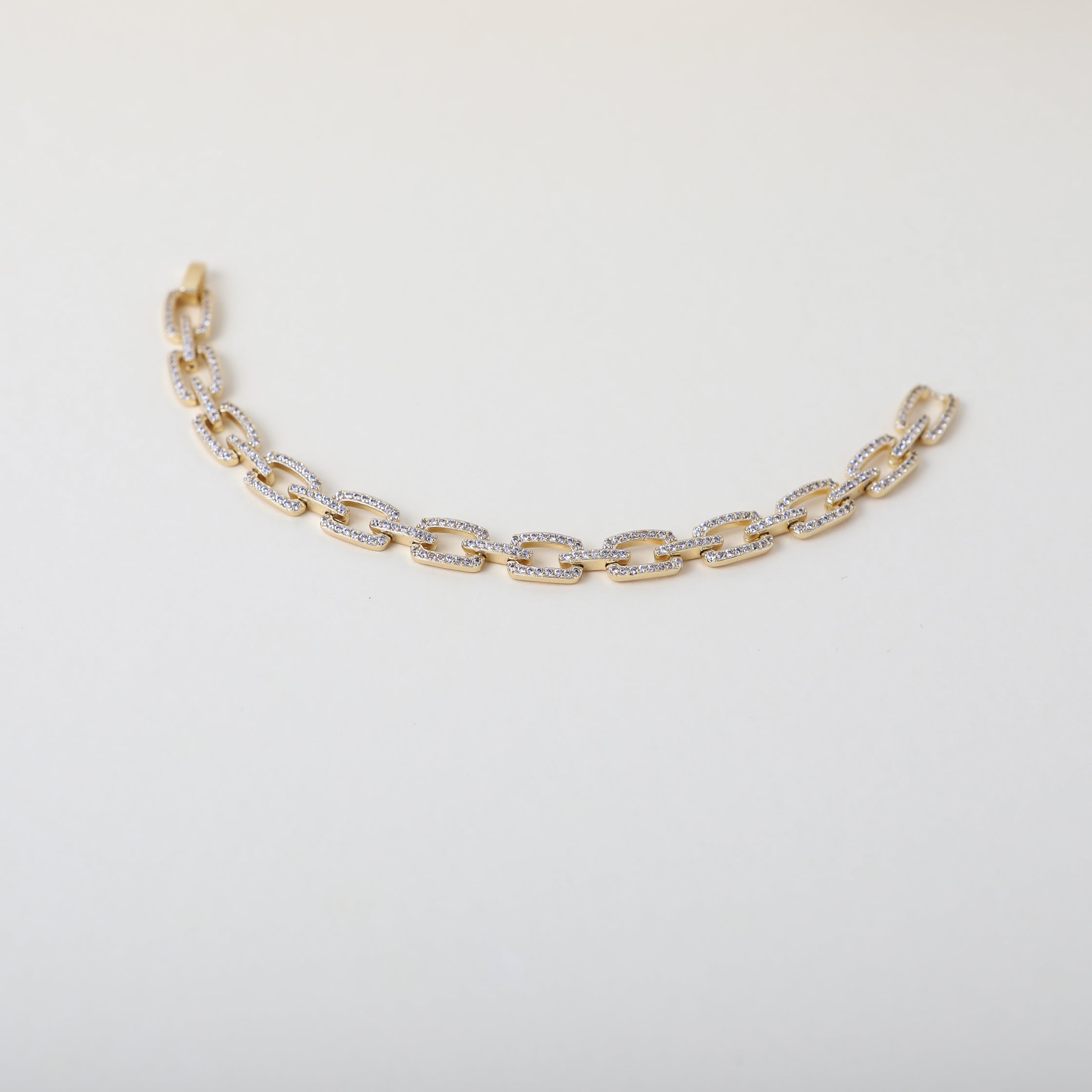 gold crystal embellished box link bracelet