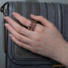 Multi-coloured baguette crystal and gold rings