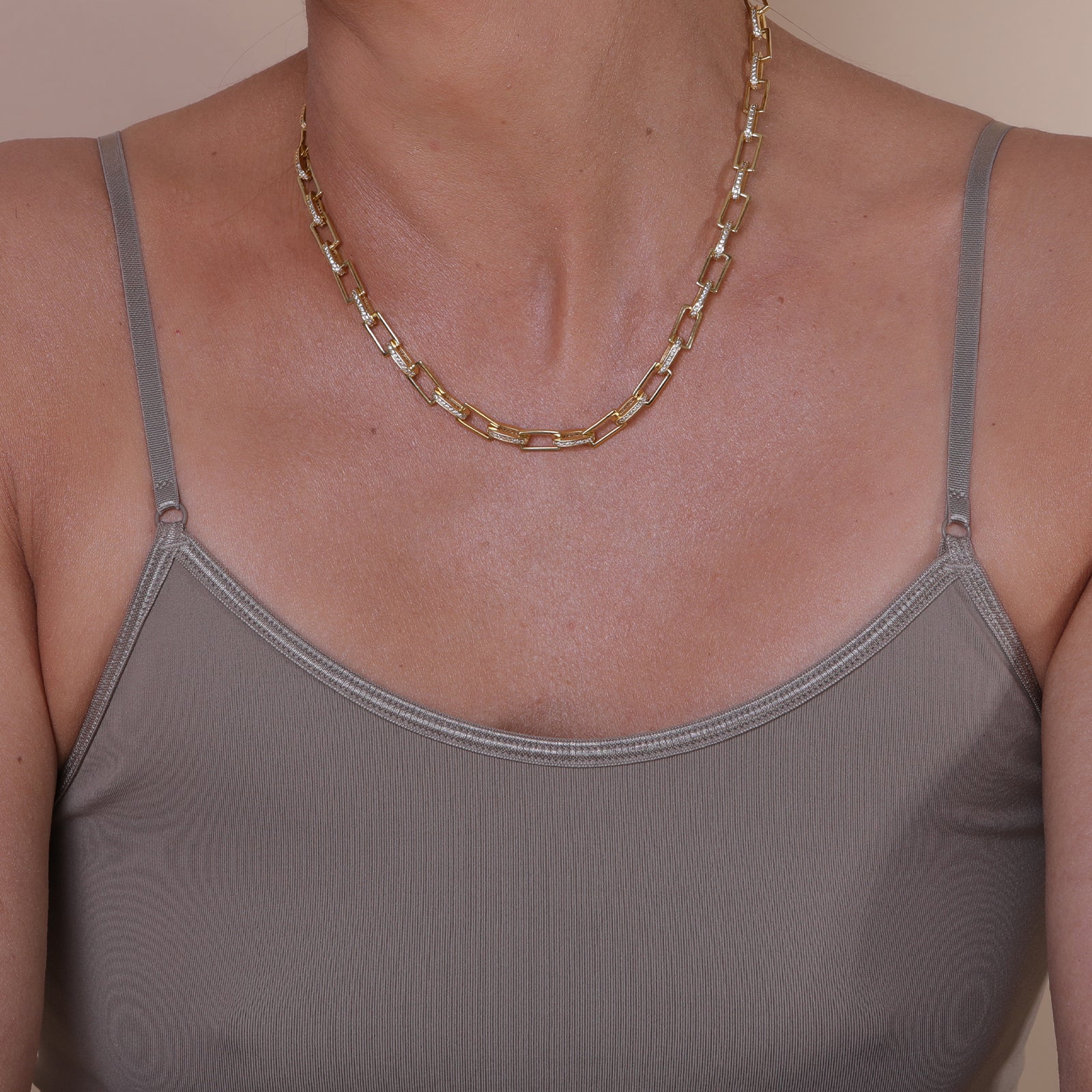 Athena box link gold & crystal necklace