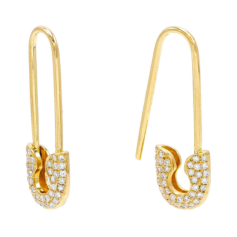 Gold pave safety pin earring set