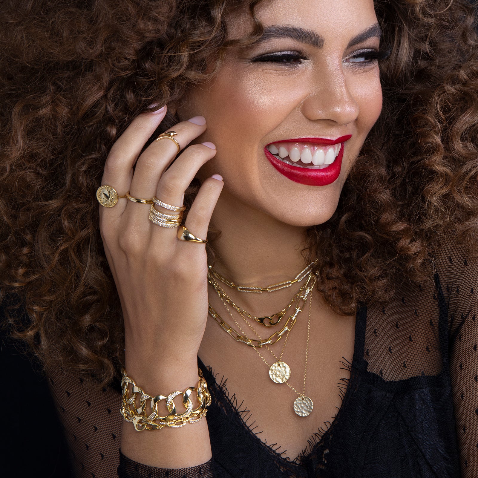 Distressed gold coin necklace and gold chain