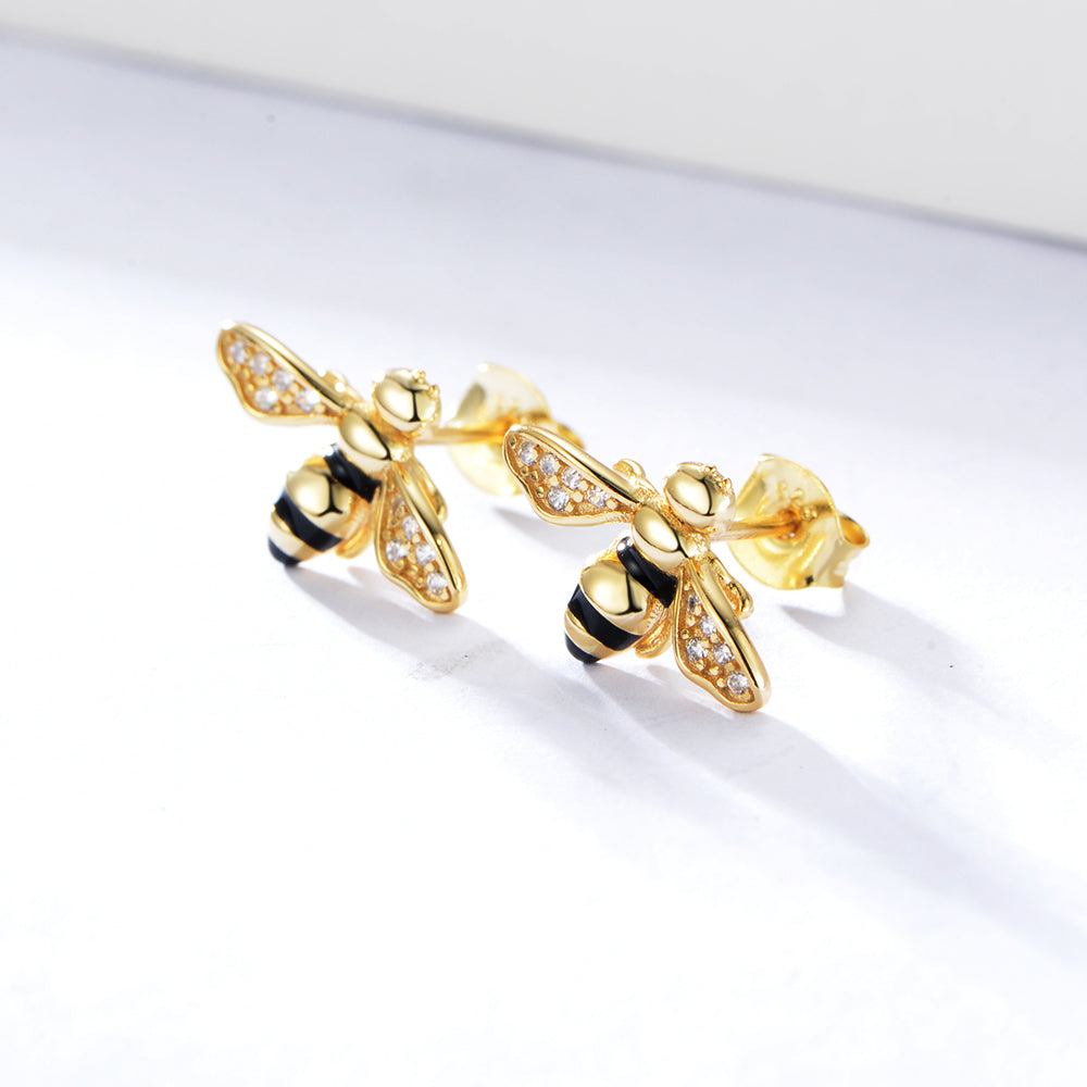 Gold and crystal accented honey bee stud earrings