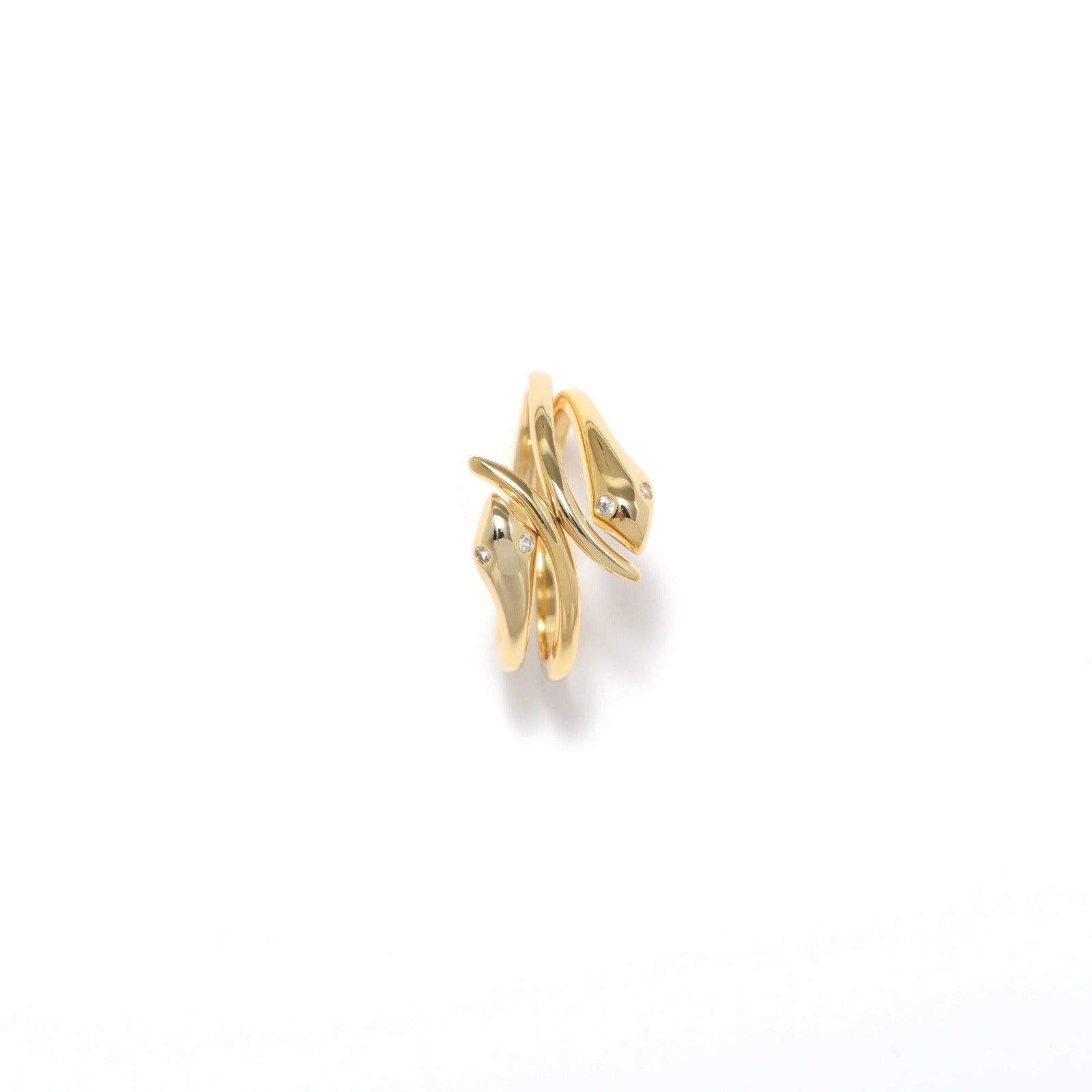 gold open claw twisted serpent ring with crystal eyes