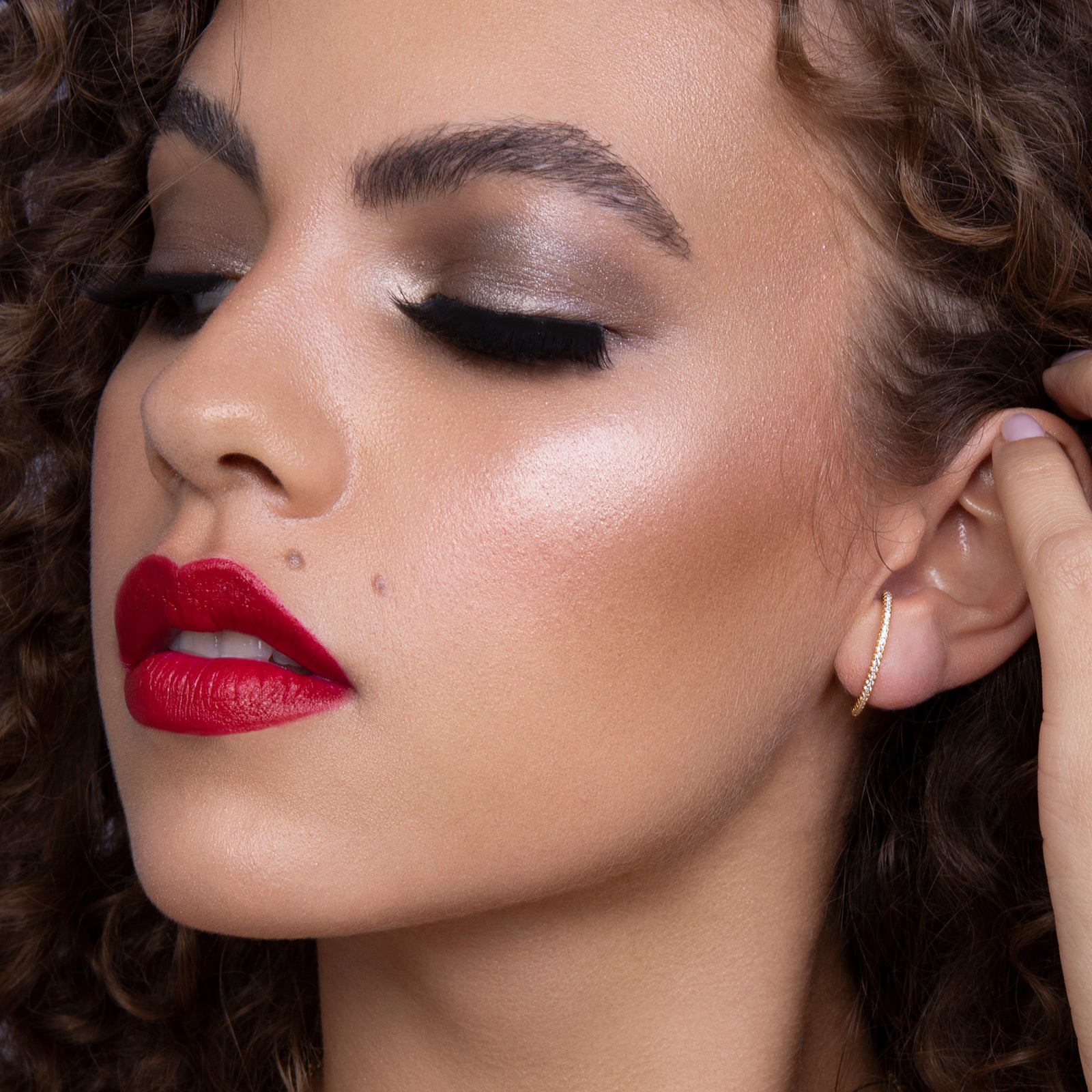 Crystal accented gold lunar ear cuffs