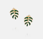 gold and green enamel leaf studs