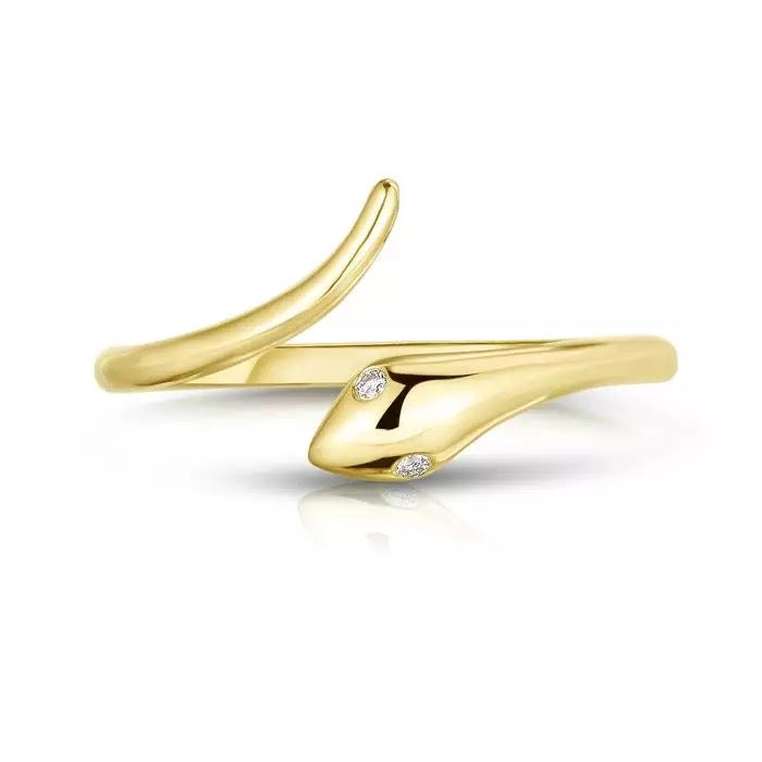 gold open claw twisted serpent ring with crystal eyes