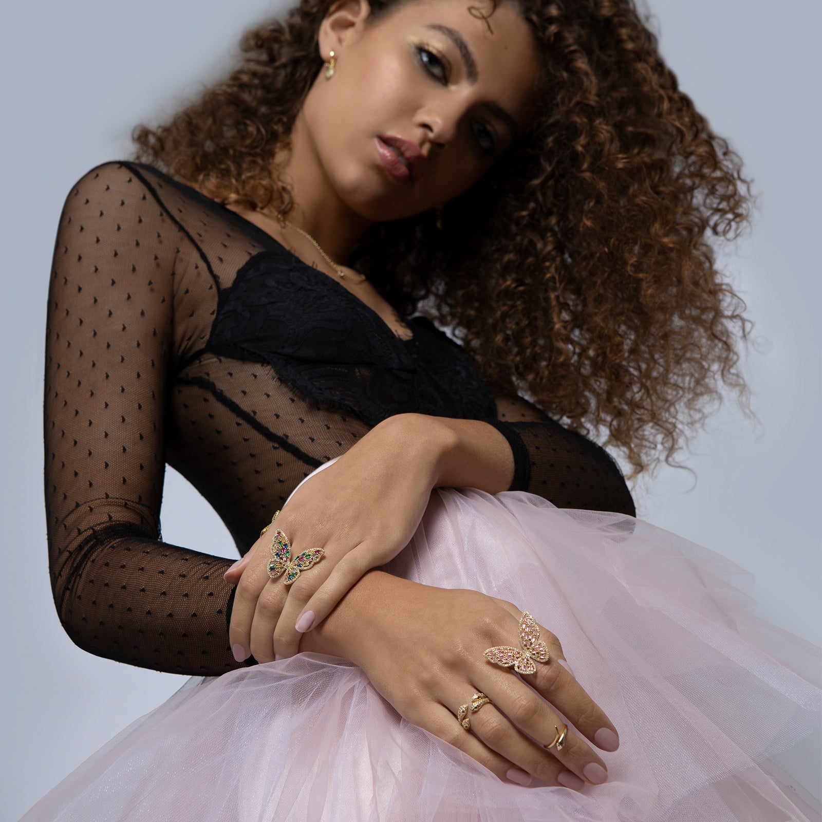 gold open claw twisted serpent ring with crystal eyes