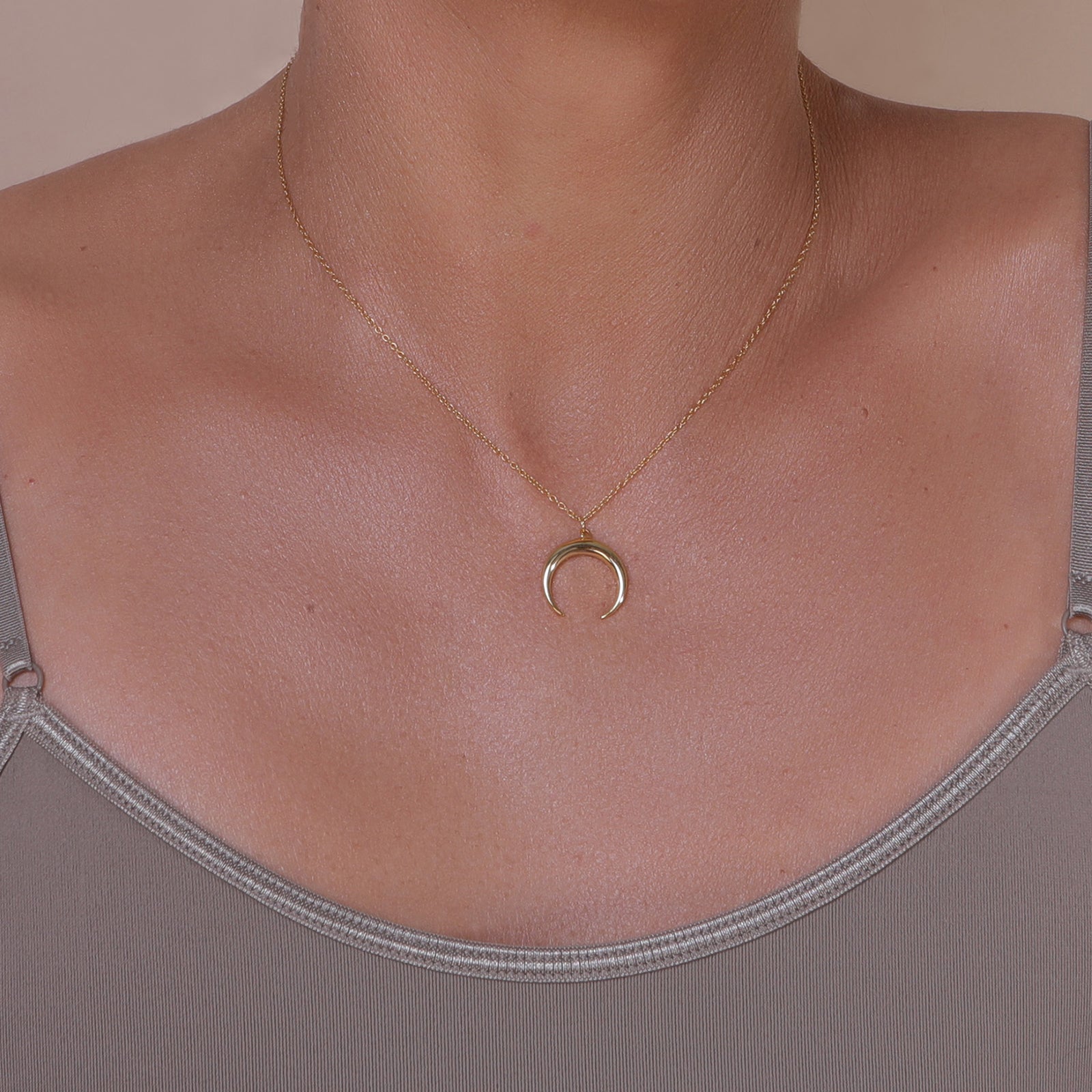 minimalist Gold chain with crescent horn pendant