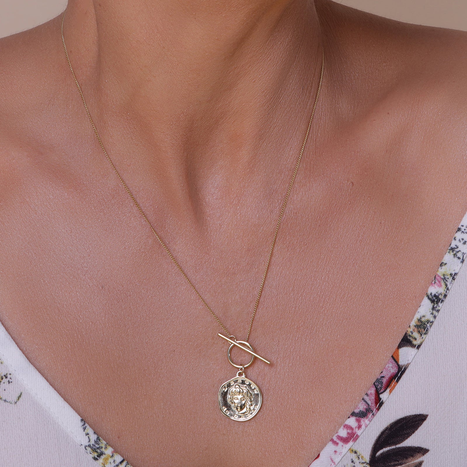 Gold T-Bar clasp Vintage coin necklace