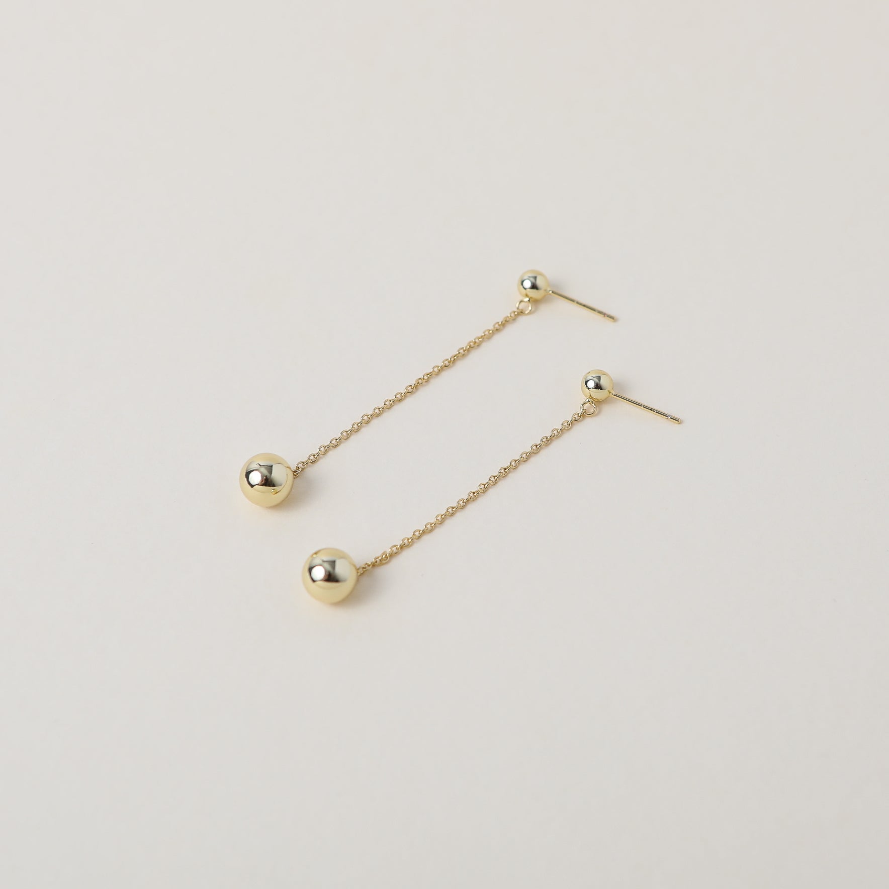 Gold Sphere & chain Drop Earrings