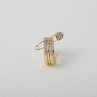 Stackable gold and crystal accented safety pin rings