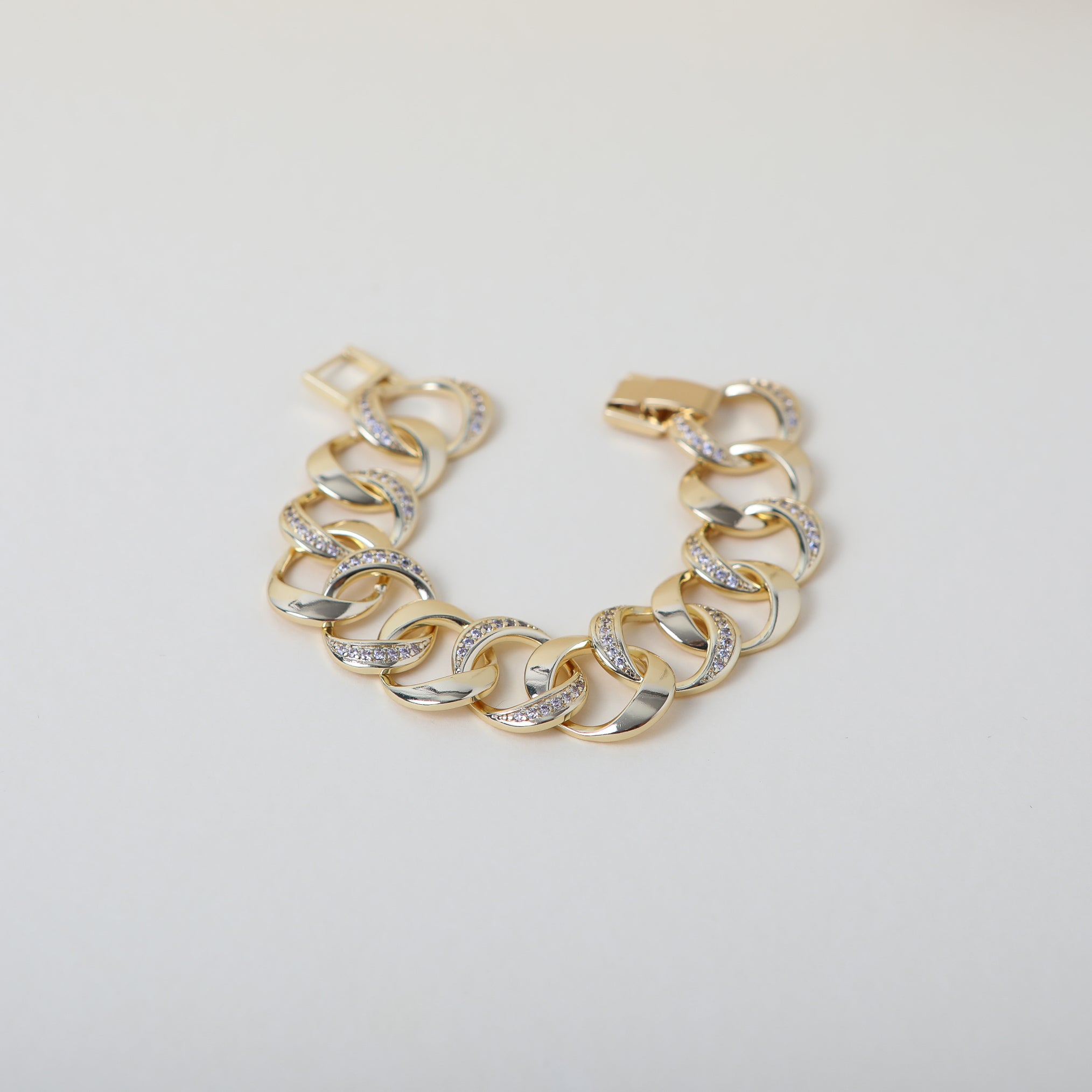crystal accented chunky link gold bracelet