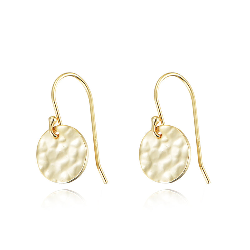 Mini distressed round gold disk earrings with Shepherd hooks