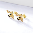Gold and crystal accented honey bee stud earrings