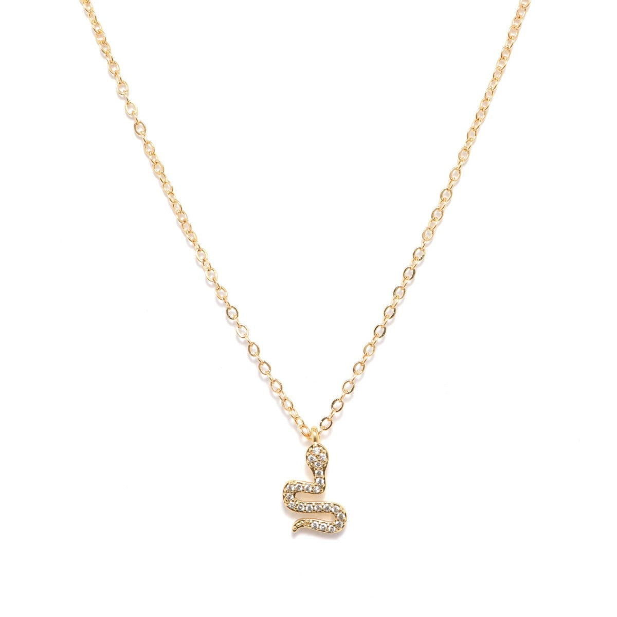 Gold necklace with a gold and crystal embellished snake charm