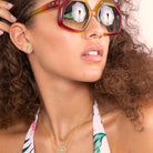 model wears  Gilded Rainbow Necklace,